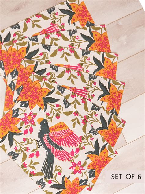 Set Of 6 Scrolling Garden Printed Placement