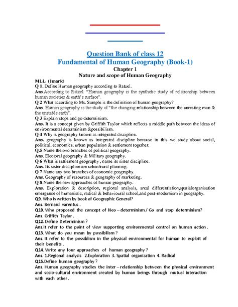 XII GEO MLL: Comprehensive Question Bank for Human Geography Chapters ...