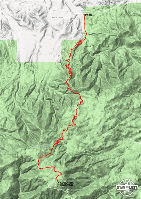 Map of Agua Tibia Mountain via Dripping Springs Trail - Stav is Lost