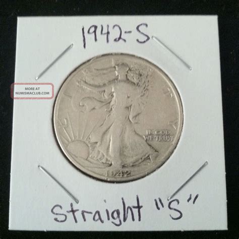 1942 Straight S Walking Liberty 90% Silver Half Dollar. 900 Fine Silver