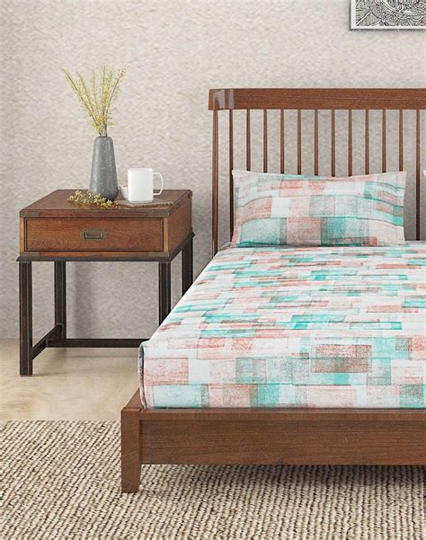 Fabindia Teal Symphony Cotton Printed Single Bed Sheet Set with Pillow ...