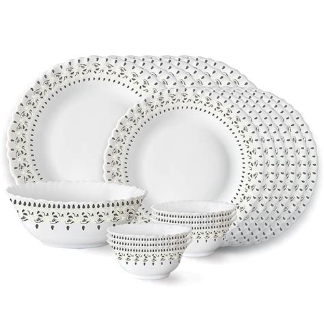 Larah by Borosil Ora Gold Fluted Series Opalware Dinner Set | 19 Pieces ...