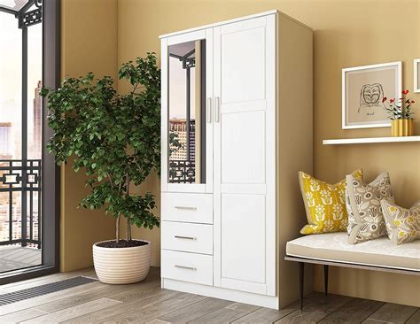 Buy Palace Imports Metro 100% Solid Wood Wardrobe with Mirror, White ...