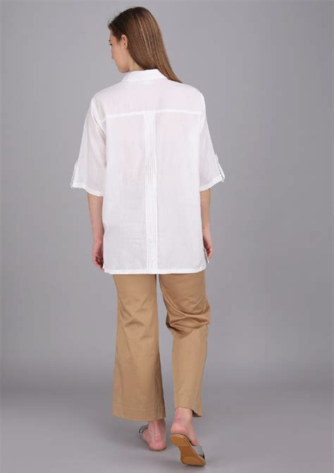 crisp white pintucks collar shirt