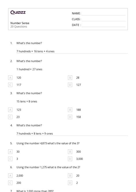 50+ Number Sense worksheets for 3rd Class on Quizizz | Free & Printable