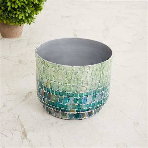 Buy Fiesta Line Mosaic Green Textured Metal Planter- 13 x 15.5 cm from ...