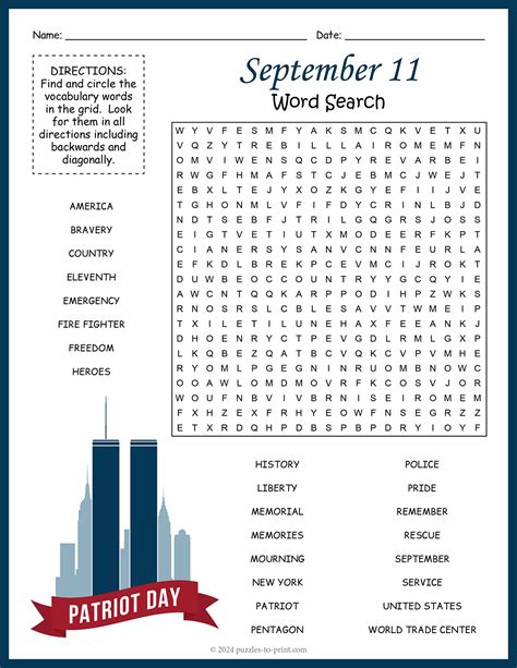 September 11 Word Search Printable
