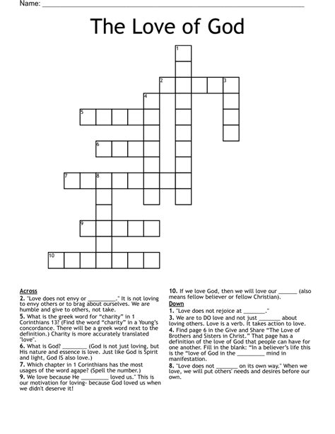 The Love of God Crossword - WordMint