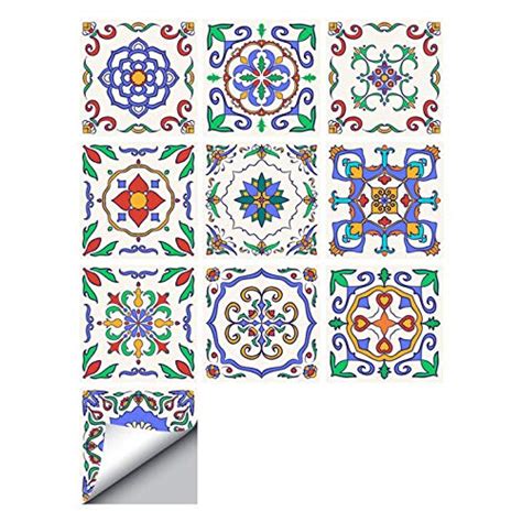 decalmile 10 Pcs Decorative Tile Stickers 6"X6" Mexican Talavera Peel ...