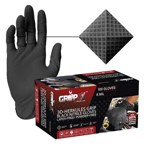 GRIPXX 8 Mil Black Nitrile Gloves - Heavy Duty, 3D Raised Diamond ...