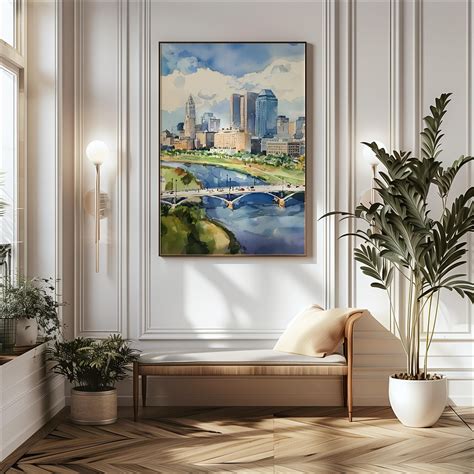 Columbus Ohio Skyline Art Print, Watercolor Cityscape Wall Art ...