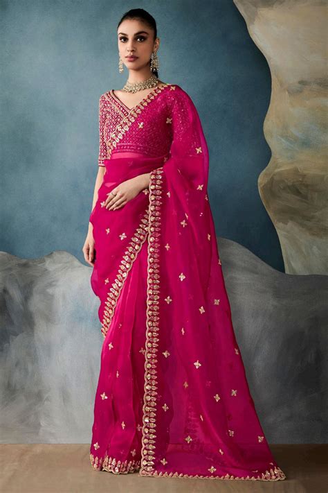 Buy Pink Border Work Tissue Silk Wedding Wear Saree From DLC – Designer ...