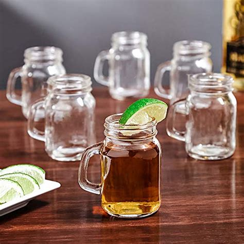 2 oz, Mason Jar Shot Glasses with Handles and Silver Lids (Set of 8 ...