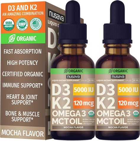 Amazon.com: (2 Pack) Organic Vitamin D3 K2 Drops w MCT Oil Omega 3, 5000 IU, Maximum Strength ...