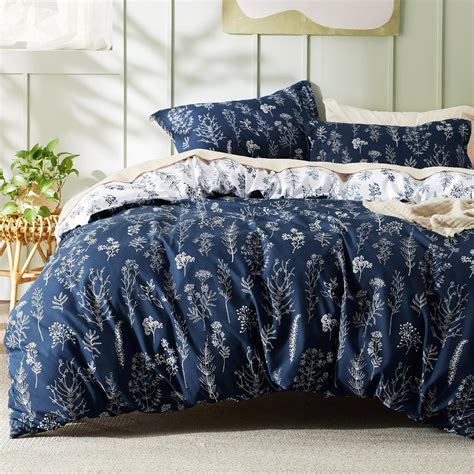 Bedsure Duvet Cover Queen Size - Reversible Navy Blue Queen Duvet Cover ...