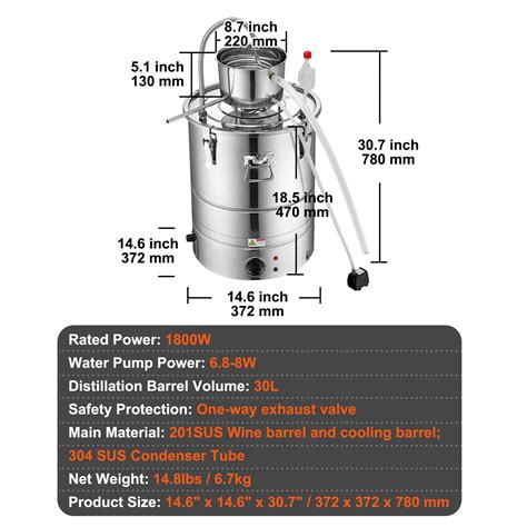 VEVOR Alcohol Still, 9 Gal 30L Water Alcohol Distiller, Home Distillery ...