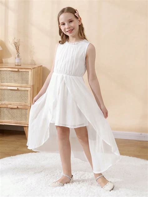 Tween Girl Elegant Sleeveless High Low Chiffon Dress With Ruffle Trim ...