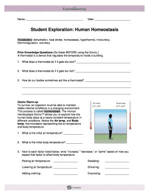 Student Exploration Human Homeostasis - Fill and Sign Printable ...