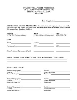 Fillable Online saintjohnleesburg ST JOHN THE APOSTLE PRESCHOOL 101 ...