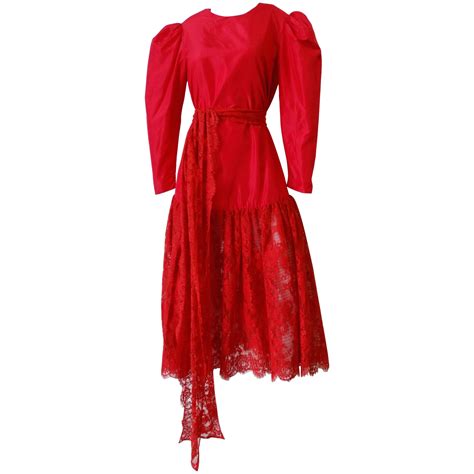 Cherry Red Lace Puff Sleeve Maxi Dress, 1980s at 1stDibs | red lace ...