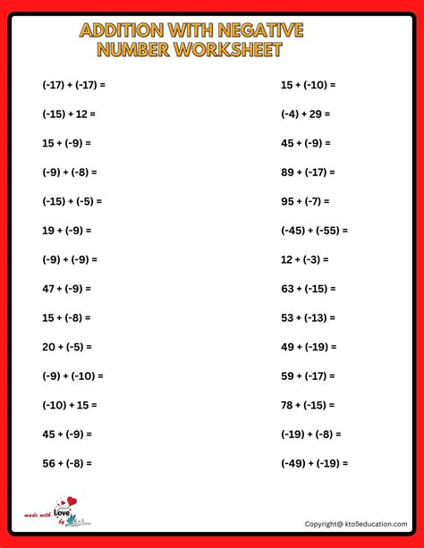 Image result for Adding Positive and Negative Number Worksheet
