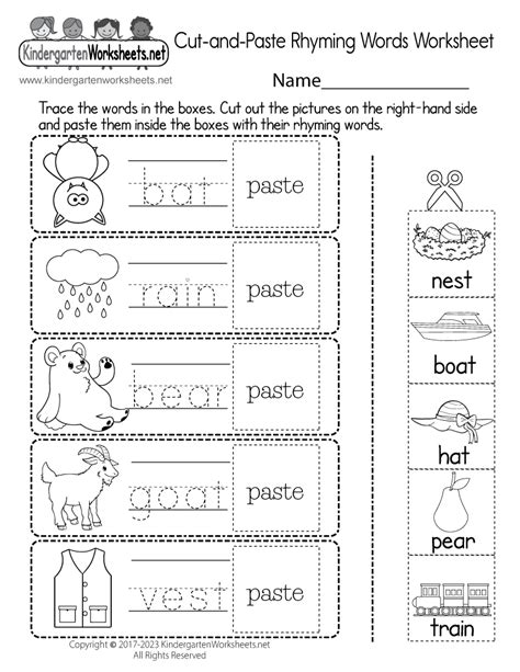 Cut-and-Paste Rhyming Words Worksheet - Free Printable, Digital, & PDF