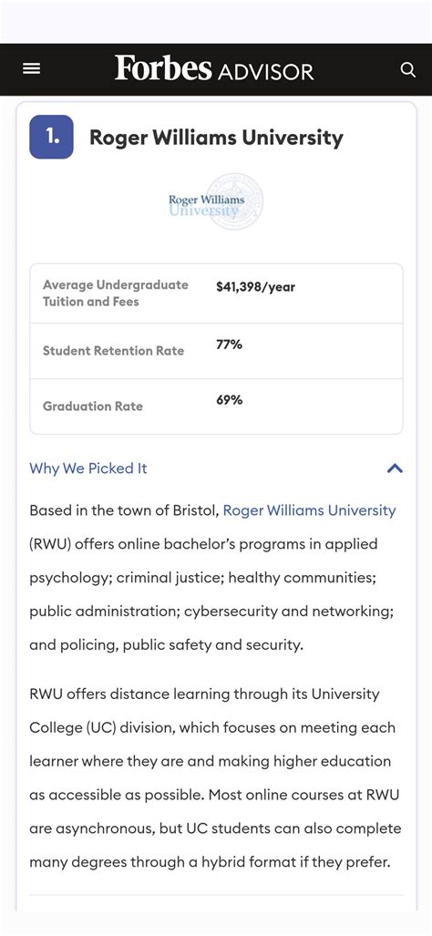 Forbes Magazine has recognized Roger Williams University's University ...