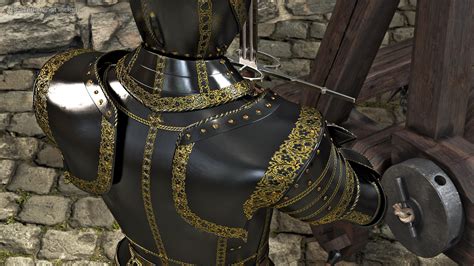 3D Medieval Knight Black Gold Full Armor Holding Zweihander Pose | 3D ...