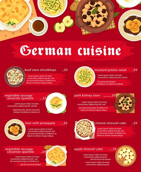 German cuisine menu, Germany traditional food 21022878 Vector Art at ...