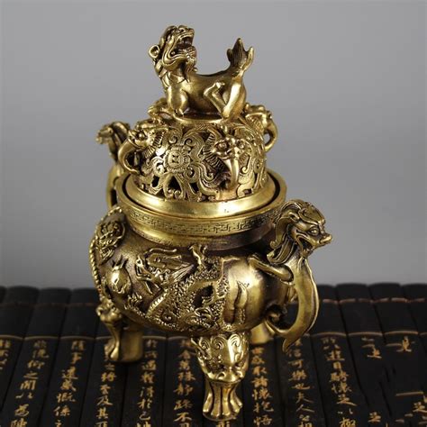 仿古古玩铜器收藏 仿古纯铜双龙戏珠香炉 大明宣德年制铜香炉摆件-阿里巴巴
