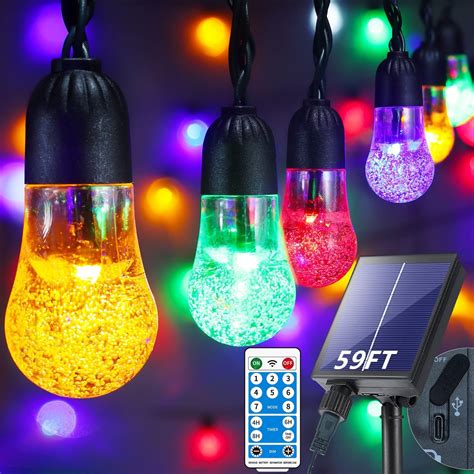 GCMacau Solar String Lights Garden, 59Ft 50LED Coloured Solar Crystal ...