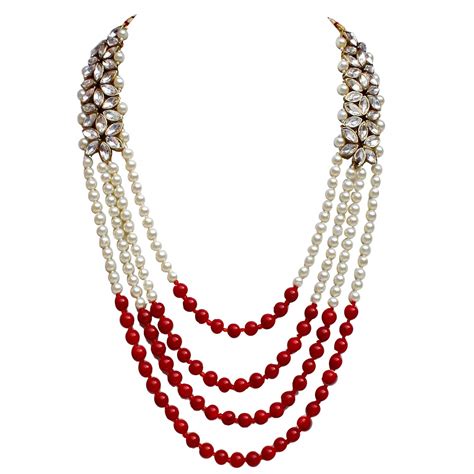 Lucky Jewellery Designer Maroon Color Four Line Pearl Maharaja Haar ...