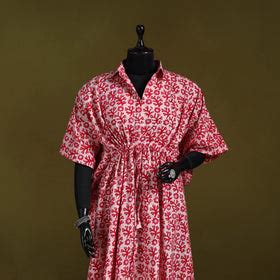 Red Hand Block Batik Print Cotton Long Kaftan