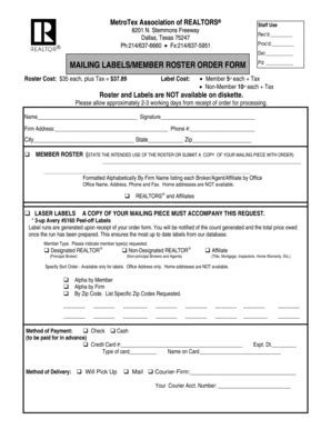 Fillable Online Labels/Roster Order Form - MetroTex Association of ...