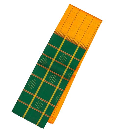 Mango Yellow Handloom Korvai Kanchipuram Silk Saree With Checks-KA13041