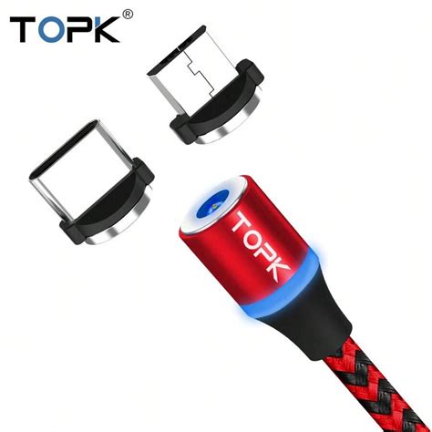 TOPK AM33 2 In 1 Magnetic Charging Cable Micro USB & Type C Cable Nylon ...