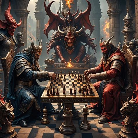 God and Satan playing chess - AI Generated Artwork - NightCafe Creator - painting of devil playing chess