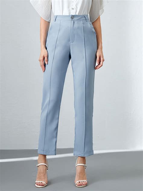 Solid Button Fly Straight Leg Pants | Pants women fashion, Blue pants ...