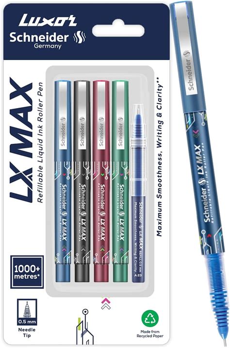 Luxor Schneider LX Max Roller Ball Pen - 0.5mm Blue- Pack of 8 : Amazon ...
