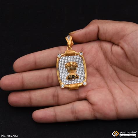 1 Gram Gold Plated Mudra With Diamond Antique Design Pendant For Men ...