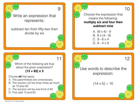 Write and Interpret Expressions Task Cards Common Core | Math fact ...