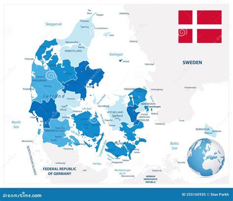 Denmark Administrative Map. Blue Colors Stock Vector - Illustration of blue, land: 255165935