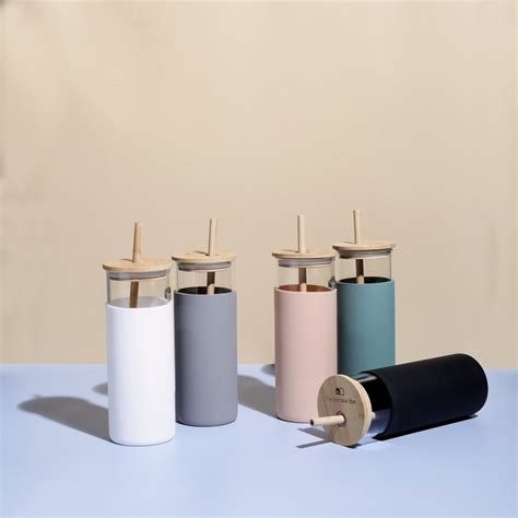 Buy Glass Sipper With Bamboo Lid & Straw | Tumbler With Sleeve | Glass ...
