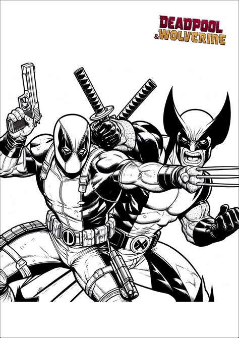 Deadpool and Wolverine: Comics style - Deadpool Coloring Pages