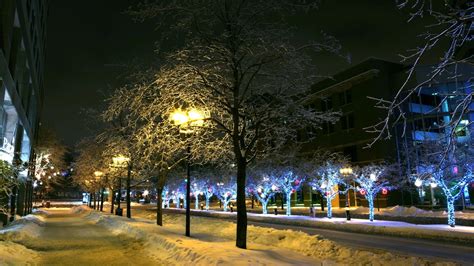 冬天城市夜晚雪景图片,冬天雪景图片景色大图 - 伤感说说吧