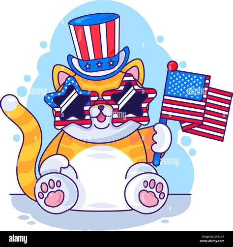 Cat wear hat and glasses hold american flag vector. Patriotic pet ...