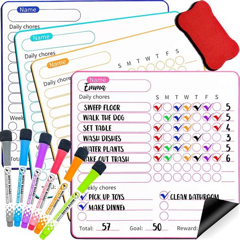 Buy Chore Chart for Kids Multiple Kids,4 Pcs Magnetic Chore Chart for ...