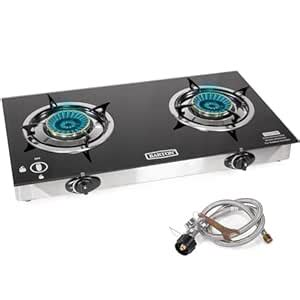 XtremepowerUS Deluxe Propane Gas Range Stove 2 Burner Tempered Glass ...