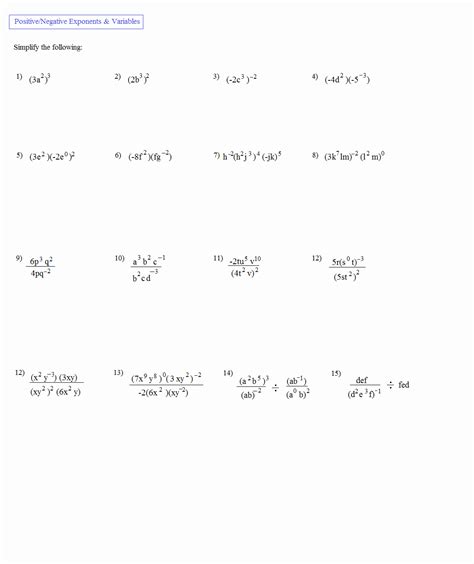 50 Negative Exponents Worksheet Pdf