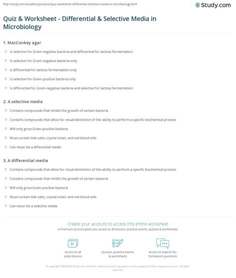 Quiz & Worksheet - Differential & Selective Media in Microbiology ...